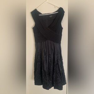 Adrianna Papell Black Pleated Midi Dress V-neck Cocktail